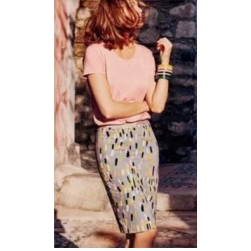 Boden Geometric Pencil Skirt in Gray and Pink and Yellow